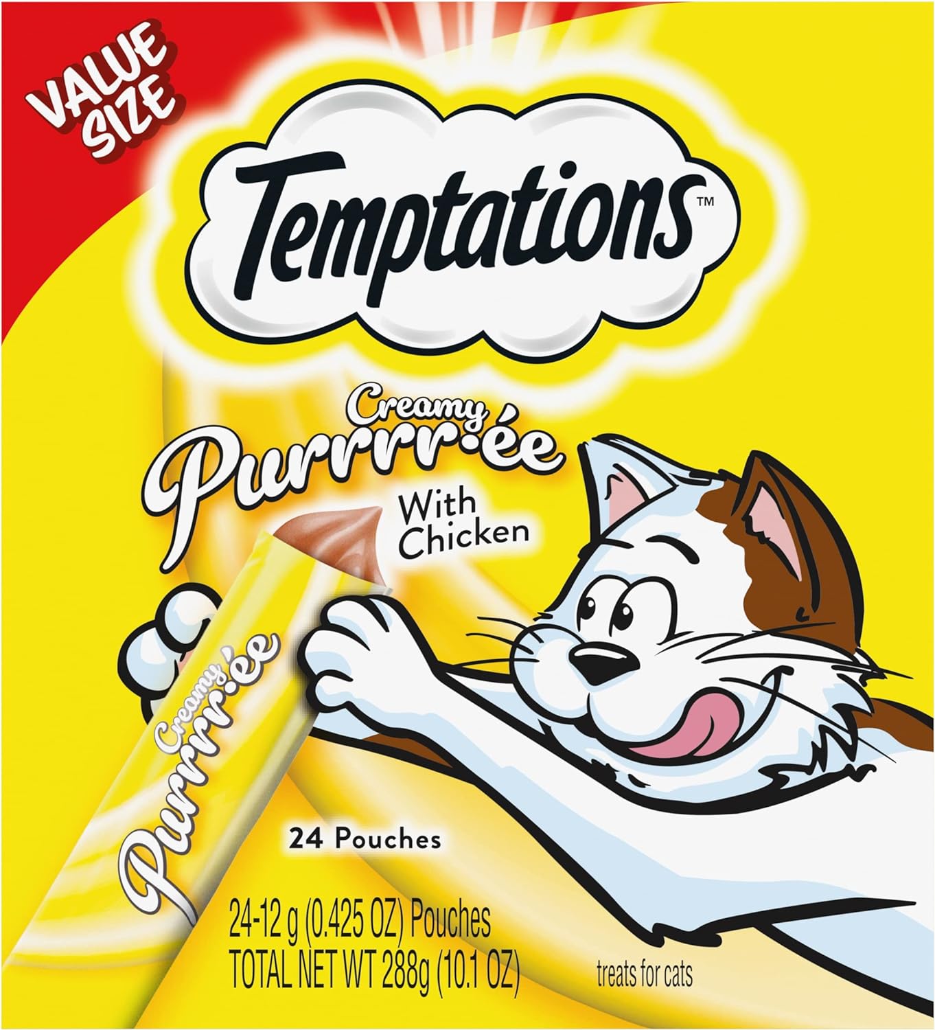 Temptations Creamy Puree Squeezable Lickable Wet Cat Treat With Chicken, 0.42 Oz. Tubes, Pack Of 24