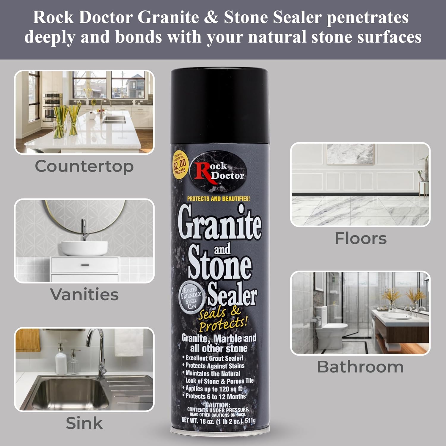 Rock Doctor Granite Sealer for Marble, Stone, and Tile Countertops, Streak-Free Finish with Stain Resistant Moisture Protection, Interior and Exterior Use (6) : Health & Household