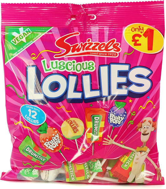 Swizzels Luscious Lollies, Mixed Sweets Bags, Selection Of Vegan Lollipops, Multipack - Each Bag Approximately Has 12 Lollies (12X 132G Bags)