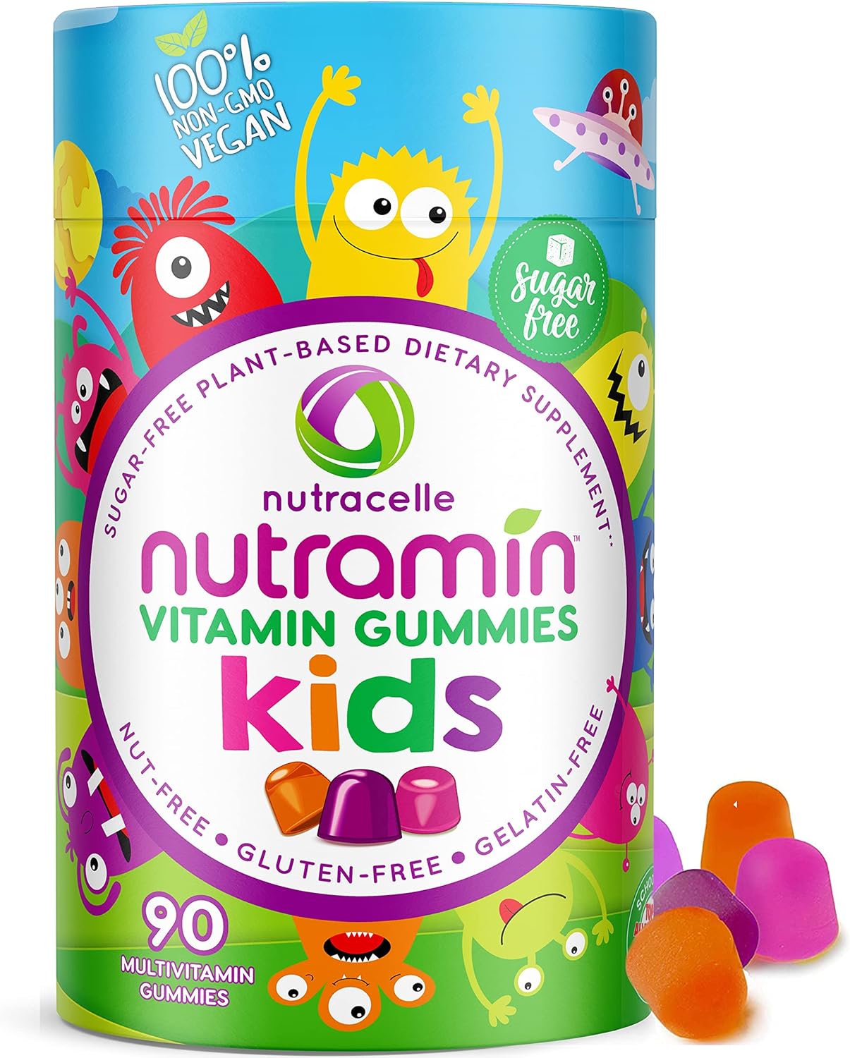 Nutracelle NUTRAMIN Sugar-Free, Allergen-Free & Vegan Gummy Multivitamins for Kids - Great Tasting Gummies Your Kids Will Love - 90 Count Bottle