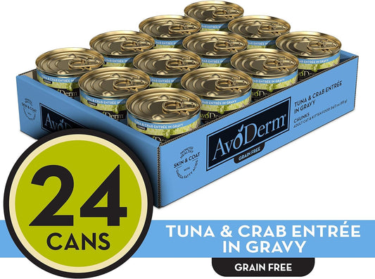 Avoderm Natural Grain Free Tuna & Crab Entree In Gravy Canned Wet Cat Food, 3-Ounce Cans, (Case Of 24)