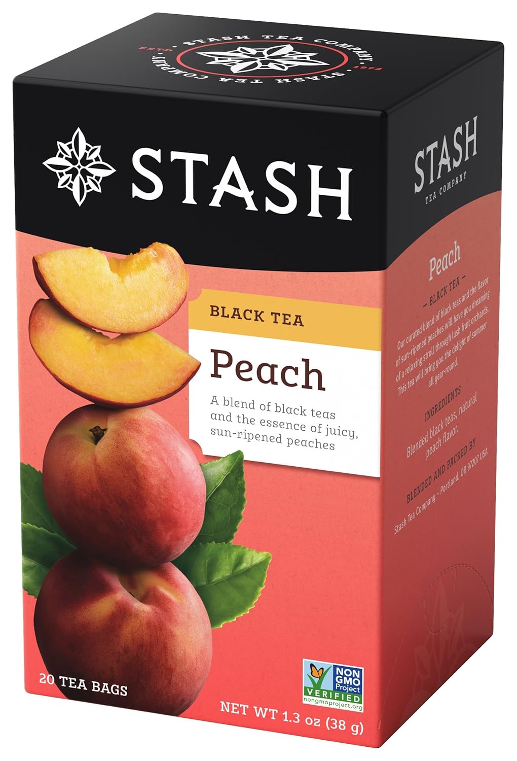 Stash Tea Peach Black Tea, 6 Boxes With 20 Tea Bags Each (120 Tea Bags Total)