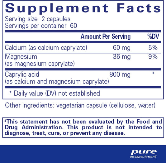 Pure Encapsulations Caprylic Acid | Supplement For Gut And Digestive Health, Gi Balance, Gastrointestinal Support, And Intestinal Health* | 120 Capsules