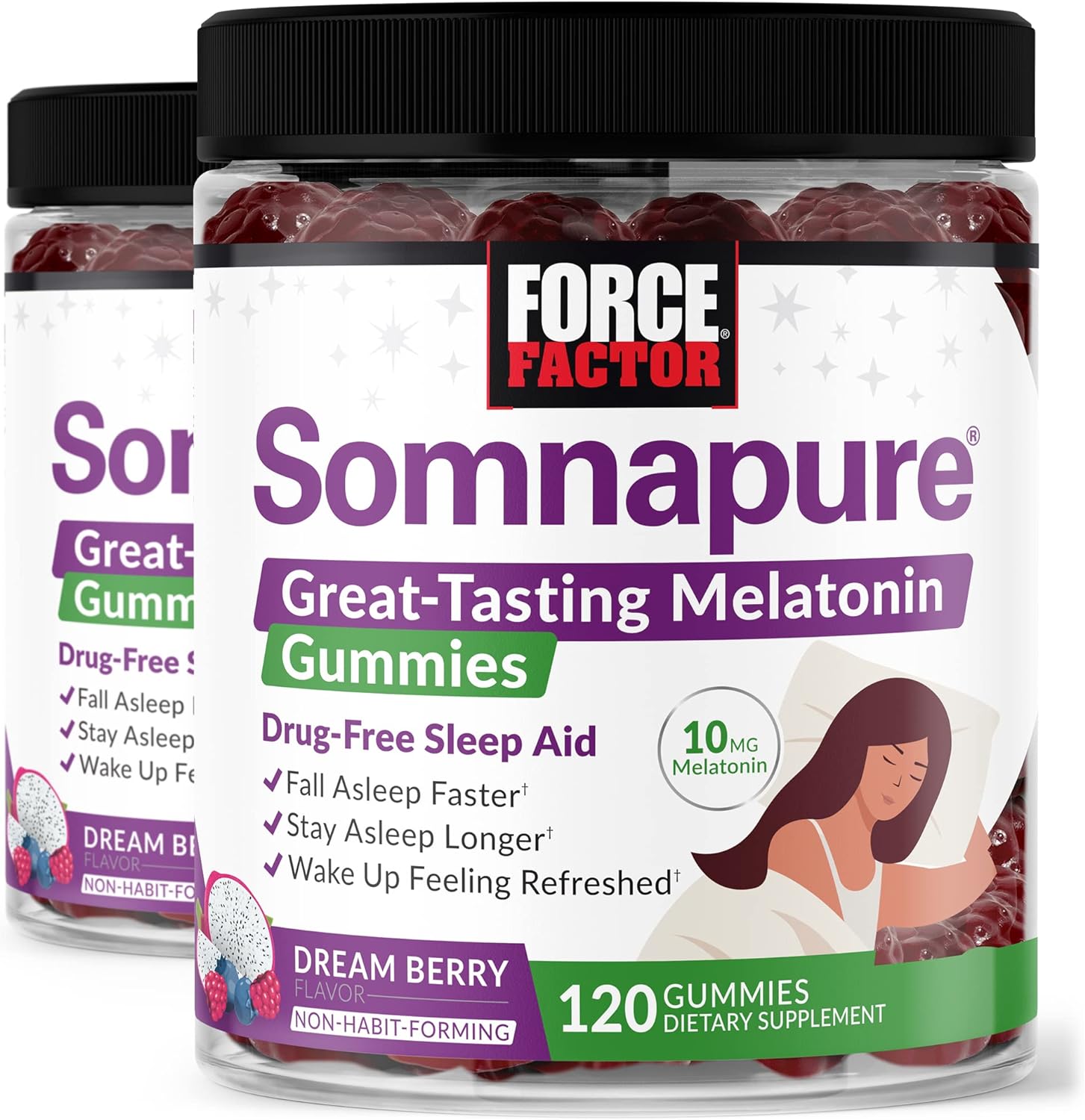 Force Factor Somnapure Gummies with Melatonin, Drug-Free Sleep Support Supplement for Adults with Occasional Sleeplessness, Dream Berry Flavor, 120 Count (Pack of 2)