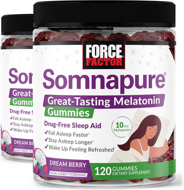 Force Factor Somnapure Gummies With Melatonin, Drug-Free Sleep Support Supplement For Adults With Occasional Sleeplessness, Dream Berry Flavor, 120 Count (Pack Of 2)