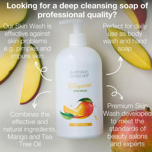 Australian Bodycare Skin Wash Professional 500 Ml | Tea Tree Oil + Mango Body Wash For The Skin | Relieves Spots And Pimples, Acne, Body Odor & Smelly Feet | Effective After Shaving And Waxing