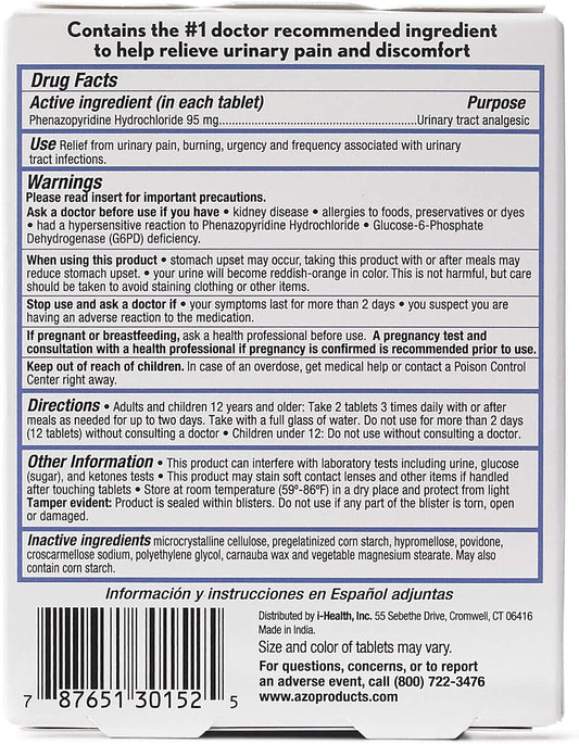 Azo Urinary Pain Relief, Dietary Supplement, Contains 95 Mg Phenazopyridine Hydrochloride The #1 Ingredient Prescribed By Doctors Pharmacists Specifically For Urinary Discomfort†, 30 Count