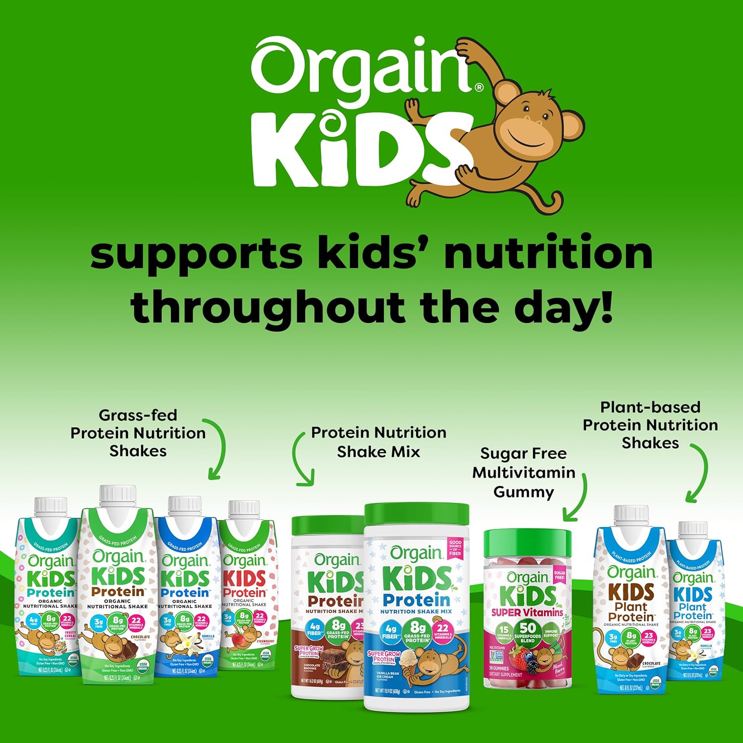 Orgain Organic Kids Nutritional Protein Shake, Vanilla, Healthy Kids Snacks, 8g Dairy Protein, 3g Fiber, 22 Vitamins & Minerals, No Soy ingredients, Gluten Free, Non-GMO, 8.25 Fl Oz (Pack of 12) : Meal Replacement Drinks : Health & Household