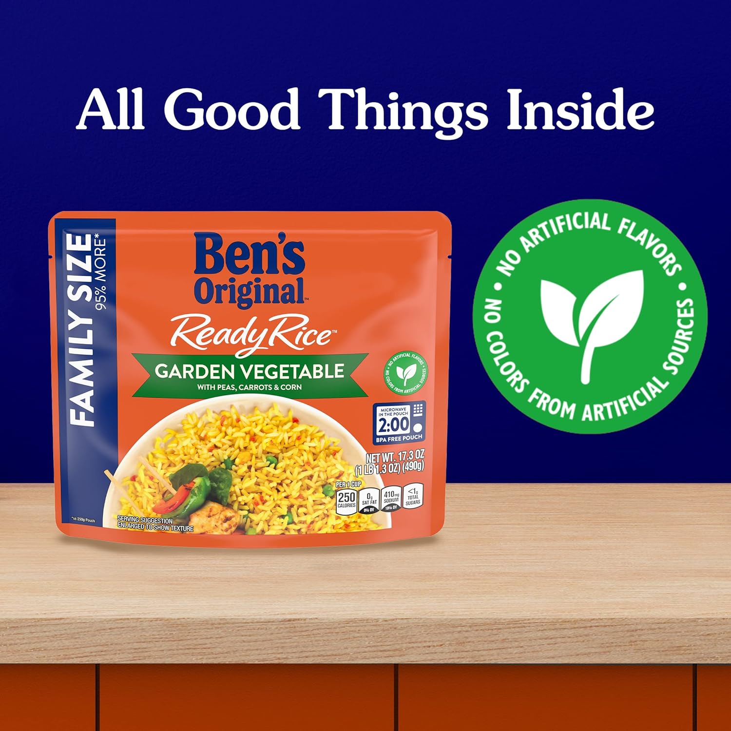 BEN'S ORIGINAL READY RICE Garden Vegetable Medley Flavored Rice, Family Size, 17.3 OZ Pouch (Pack of 6) : Everything Else
