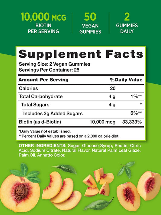 Nature'S Truth Biotin Gummies | 10000Mcg | 50 Count | Vegan, Non-Gmo & Gluten Free Supplement | Peach Flavor
