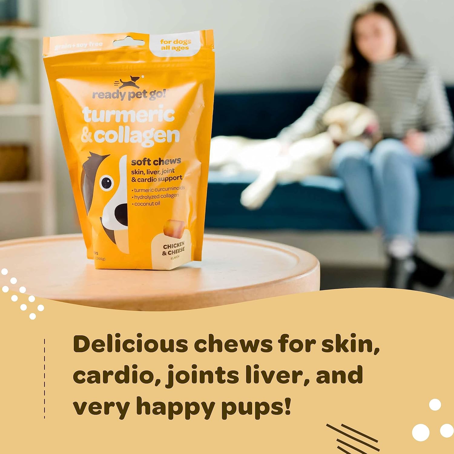 Turmeric Collagen Chews for Mobility, Joint Comfort, Skin, Liver & Joint Support Supplement - Hip and Joint Supplement for Dogs - Turmeric for Dogs, Grain & Soy Free Pets Treats - 90 Healthy Pet Chews : Pet Supplies