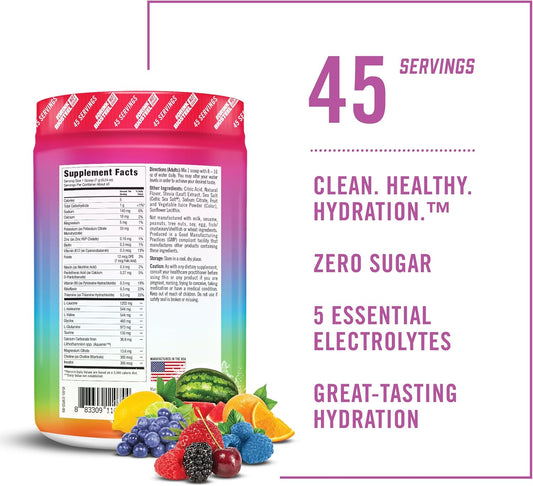 Biosteel Zero Sugar Hydration Mix, Great Tasting Hydration With 5 Essential Electrolytes, Rainbow Twist Flavor, 45 Servings Per Tub