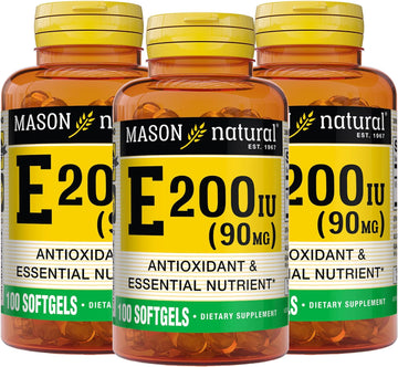 MASON NATURAL Vitamin E 90 mg (200 IU) - Antioxidant and Essential Nutrient, Healthy Immune System, Skin and Eyes, Whole Body Supplement, 100 Softgels (Pack of 3)