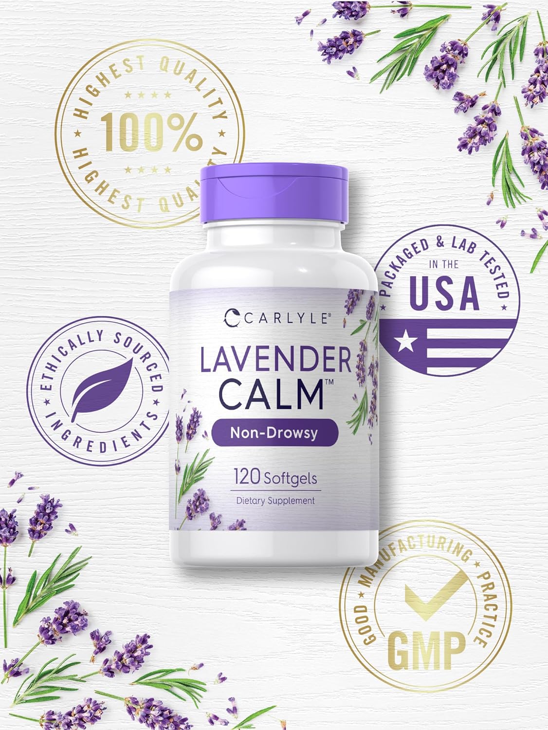 Carlyle Lavender Pills | 80 mg | 120 Softgel Capsules | Calm & Non-Drowsy Formula | Non-GMO & Gluten Free Supplement : Health & Household