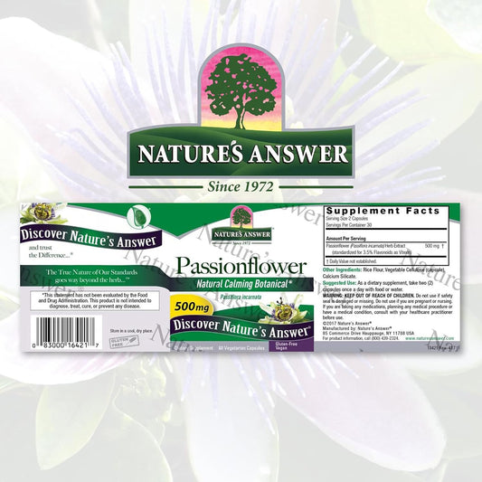 Nature's Answer Passion Flower| Dietary Supplement | Natural Calming Botanical | Non-GMO | Alcohol-Free, Gluten-Free, Vegetarian & Vegan 60 Capsules : Health & Household