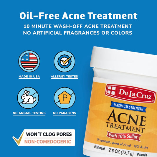 De La Cruz 10% Sulfur Ointment - Cystic Acne Treatment For Face And Body - Daily 10 Min Spot Treatment Mask - Safe And Effective Game Changing Hormonal Acne Treatment That Clears Up Pimples - 2.6 Oz