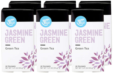 Amazon Brand - Happy Belly Green Tea Bags, Jasmine, 120 Count (6 Packs of 20) (Previously Solimo)