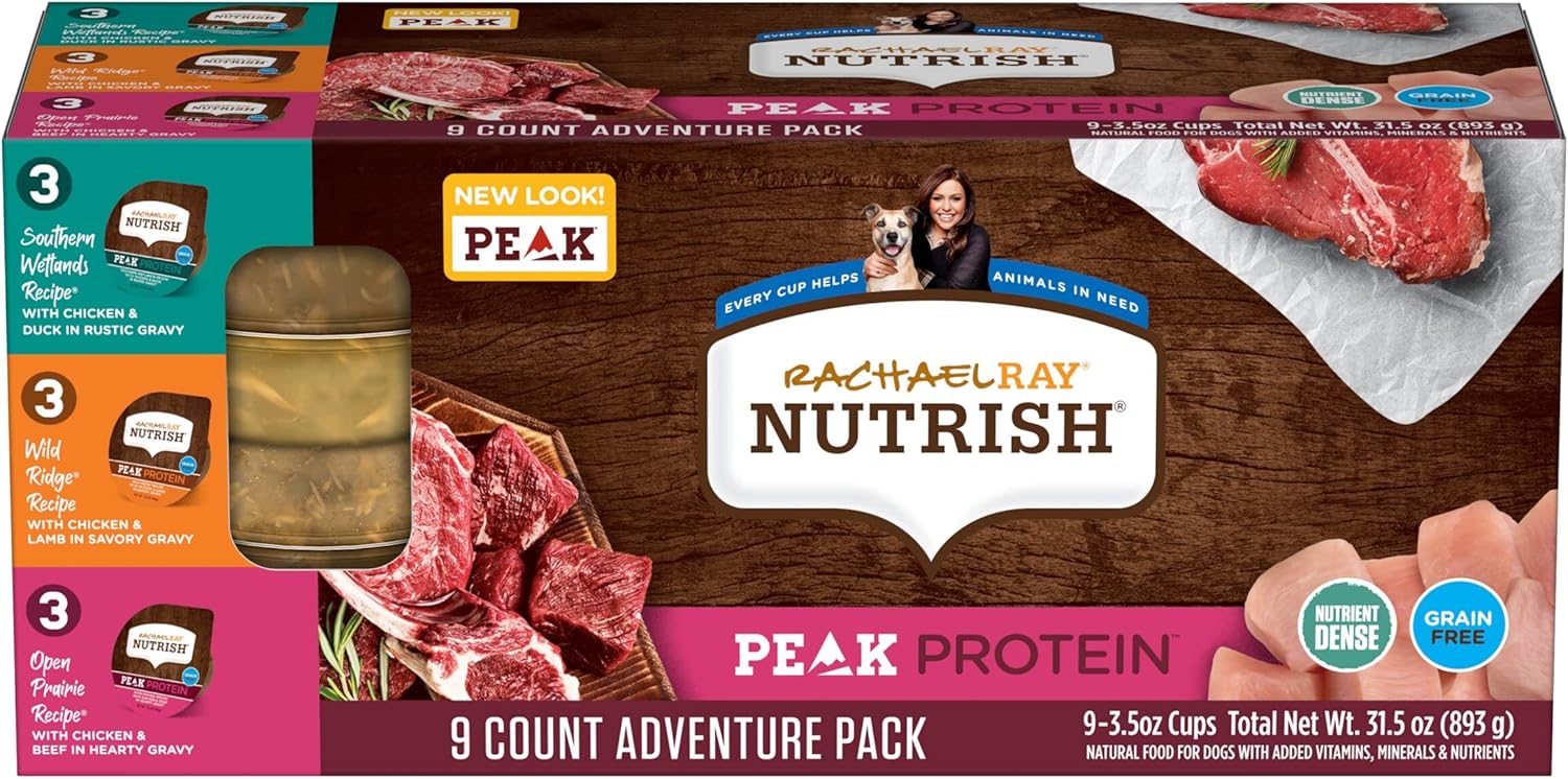 Rachael Ray Nutrish Peak Natural Wet Dog Food With Added Vitamins, Minerals & Other Nutrients, Adventure Pack Variety, 3.5 Ounce Tub (Pack Of 18), Grain Free, High Protein