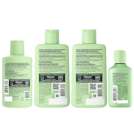 Garnier Fructis Hair Filler Bonding Pre-Shampoo + Moisture Repair Shampoo, Conditioner and Serum Set for Curly, Wavy Hair, with Hyaluronic Acid (4 Items), 1 Kit