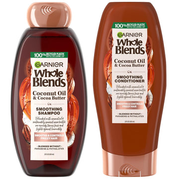 Garnier Whole Blends Coconut Oil & Cocoa Butter Smoothing Shampoo And Conditioner Set For Frizzy Hair, 22 Fl Oz (2 Items), 1 Kit (Packaging May Vary)