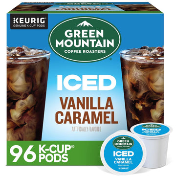 Green Mountain Coffee Roasters ICED Vanilla Caramel, Single Serve Keurig K-Cup Pods, Flavored Iced Coffee, 96 Count (4 Packs of 24)