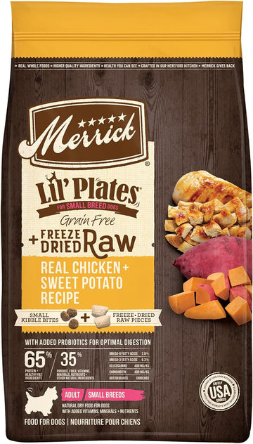 Merrick Lil’ Plates Grain Free Dry Dog Food For Small Dogs, Chicken And Sweet Potato Kibble With Raw Bites - 4.0 Lb. Bag