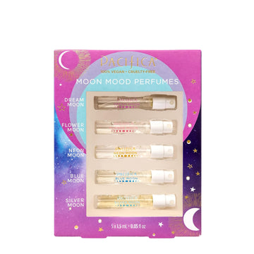 Pacifica Beauty Mood Moons Spray Perfume Set, Fragrances, Travel Perfume, Dream Moon, Flower Moon, Neon Moon, Blue Moon, Silver, Moon, Clean Perfume, Mini Perfume, Vegan, 0.05 Fl Oz Each (Set Of 5)