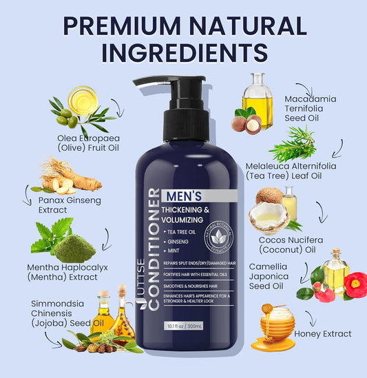 Biotion Hair Growth Shampoo For Men: Natural Thickening Shampoo With Tea Tree Oil Ginseng Mint For Hair Loss And Thinning Hair - 10.1 Fl.Oz, Dark Blue