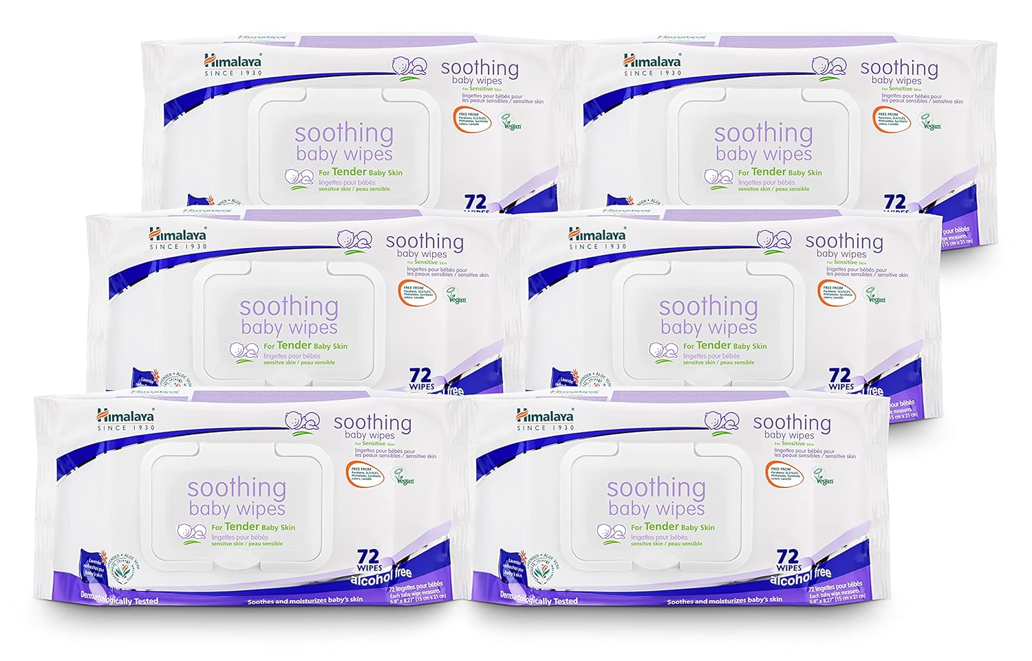 Himalaya Soothing Baby Calming Wipes For Soft, Clean, And Sensitive Skin, 72 Wipes, 6 Pack