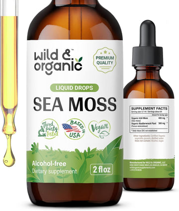 Wild & Organic Sea Moss Liquid Drops - Immune Support - Irish Sea Moss And Bladderwrack Tincture - Multimineral Chondrus Crispus Supplement - Vegan, Sugar & Alcohol-Free - 2 Fl Oz