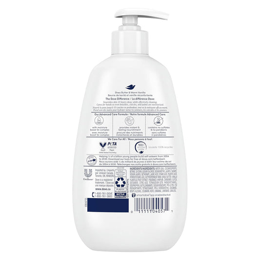 Dove Advanced Care Hand Wash Shea Butter & Warm Vanilla 4 Count For Soft, Smooth Skin, More Moisturizers Than The Leading Ordinary Hand Soap, 12 Oz