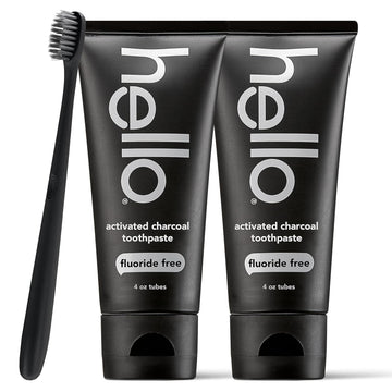 Hello Activated Charcoal Epic Teeth Whitening Fluoride Free Toothpaste And Toothbrush, Fresh Mint And Coconut Oil, Vegan, Sls Free, Gluten Free And Peroxide Free, 4 Ounce (Pack Of 2)