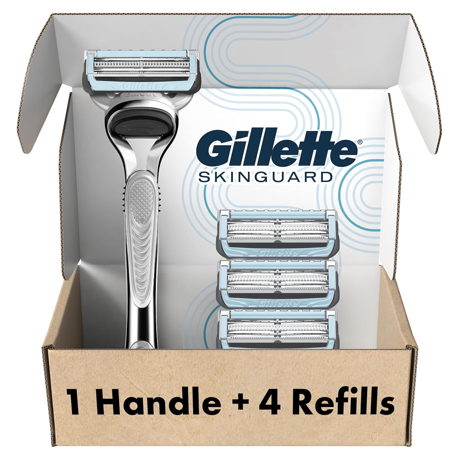 Gillette Skinguard Razors, 1 Gillette Razor, 4 Razor Blade Refills, Designed For Men With Skin Irritation, Razor Bumps, And Sensitive Skin