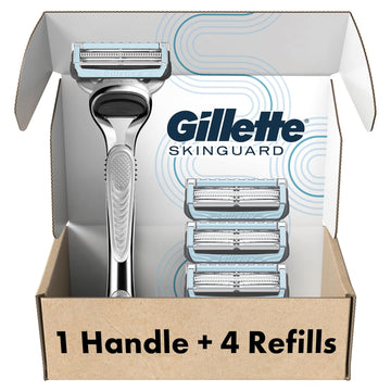 Gillette Skinguard Razors, 1 Gillette Razor, 4 Razor Blade Refills, Designed For Men With Skin Irritation, Razor Bumps, And Sensitive Skin