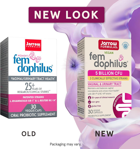 Jarrow Formulas Fem-Dophilus - 5 Billion Cfu Per Serving - Womens Probiotic Supplement - Urinary Tract & Vaginal Health - Up To 30 Servings (Veggie Caps)
