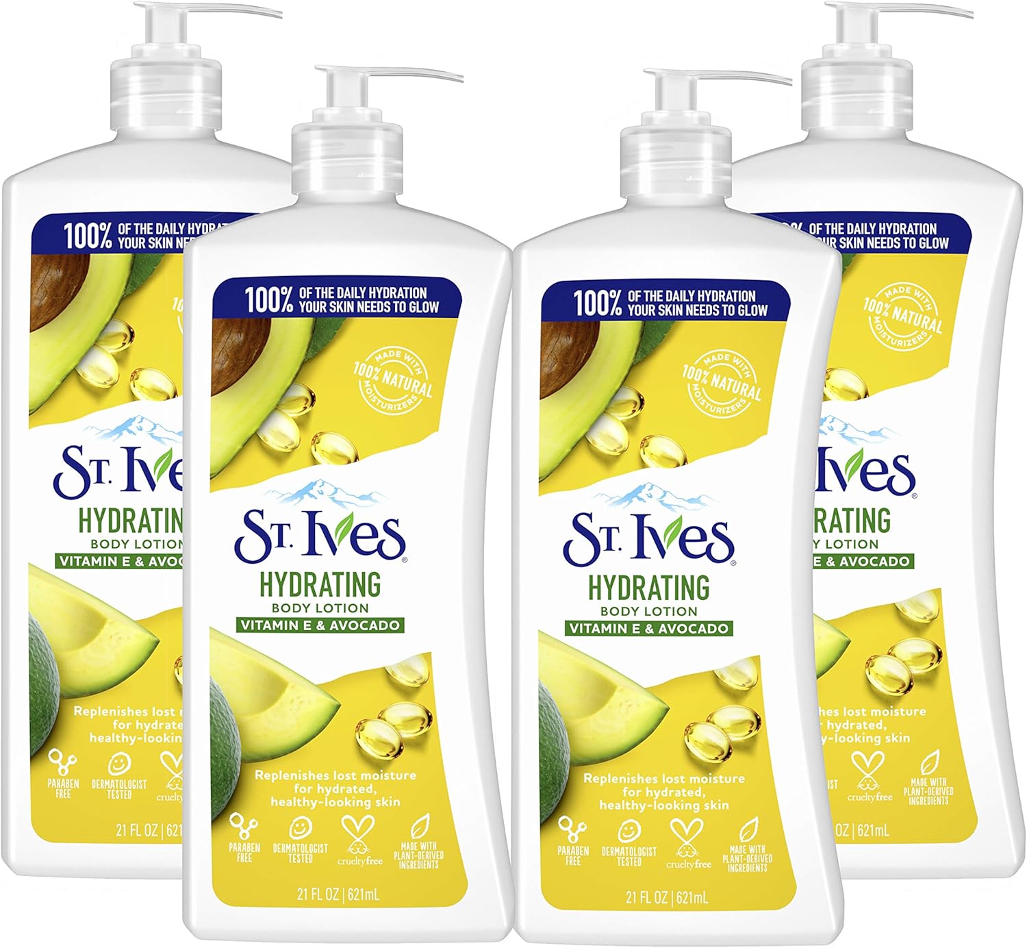 St. Ives Hydrating Hand & Body Lotion Moisturiser For Dry Skin Vitamin E & Avocado Made With 100% Natural Moisturisers 21 Oz (Pack Of 4)