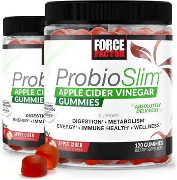 FORCE FACTOR ProbioSlim Apple Cider Vinegar Gummies Organic LactoSpore Prebiotics to Support Digestion, Metabolism, Immune Health, 240 Gummies (2-Pack), White (Packaging) (FFS-00806-FG)