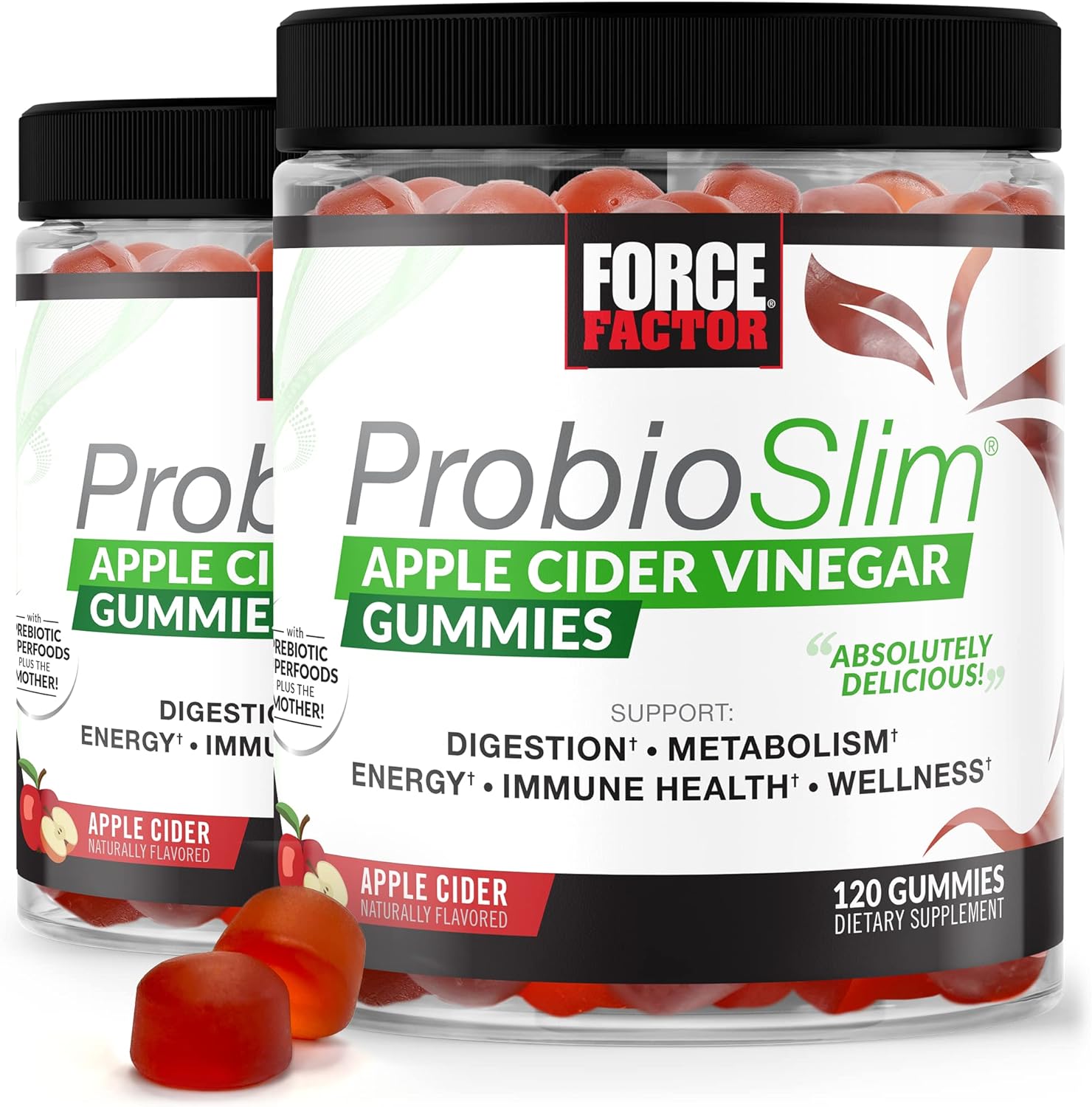 Force Factor Probioslim Apple Cider Vinegar Gummies Organic Lactospore Prebiotics To Support Digestion, Metabolism, Immune Health, 240 Gummies (2-Pack), White (Packaging) (Ffs-00806-Fg)