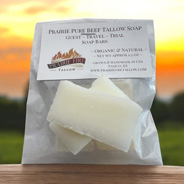 Pure Beef Tallow Soap Bar - Guest - Travel - Trial - Sample Bars - Grass Fed And Finished - Face, Body And Hair - Cleans, Moisturizes, Soothes, And Hydrates. Natural And Organic Lavender
