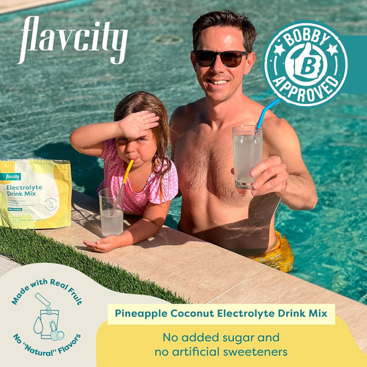 FlavCity Pineapple Coconut Electrolytes Drink Mix, 28 On-The-Go Stick Packs - Healthy Electrolytes Powder Packets Made with Real Fruit - Keto Powdered Drink with No Added Sugar, Gluten-Free