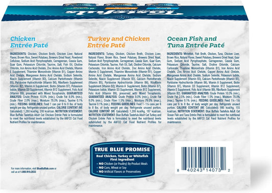 Blue Buffalo Tastefuls Wet Cat Food Paté Variety Pack, Made With Natural Ingredients | Chicken, Turkey & Chicken, Ocean Fish & Tuna Entrées, 5.5-Oz. Cans (24 Count, 8 Of Each)