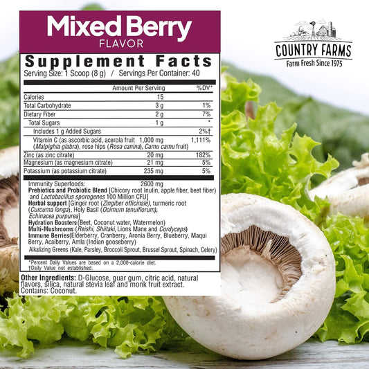 COUNTRY FARMS Immune Defense Superfoods Drink Mix, Supports Immune Defense, Vitamin C with Black Elderberry, Supports Hydration, with Probiotics and Prebiotics, Berry Flavor, 40 Servings