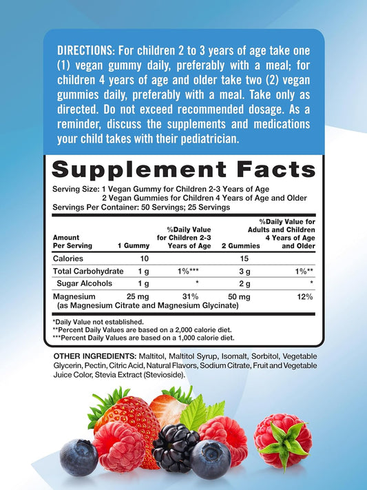 Nature'S Truth Magnesium Gummies For Kids | Glycinate & Citrate | 50 Count | Mixed Berry Flavor | Vegan, Non-Gmo & Gluten Free Supplement