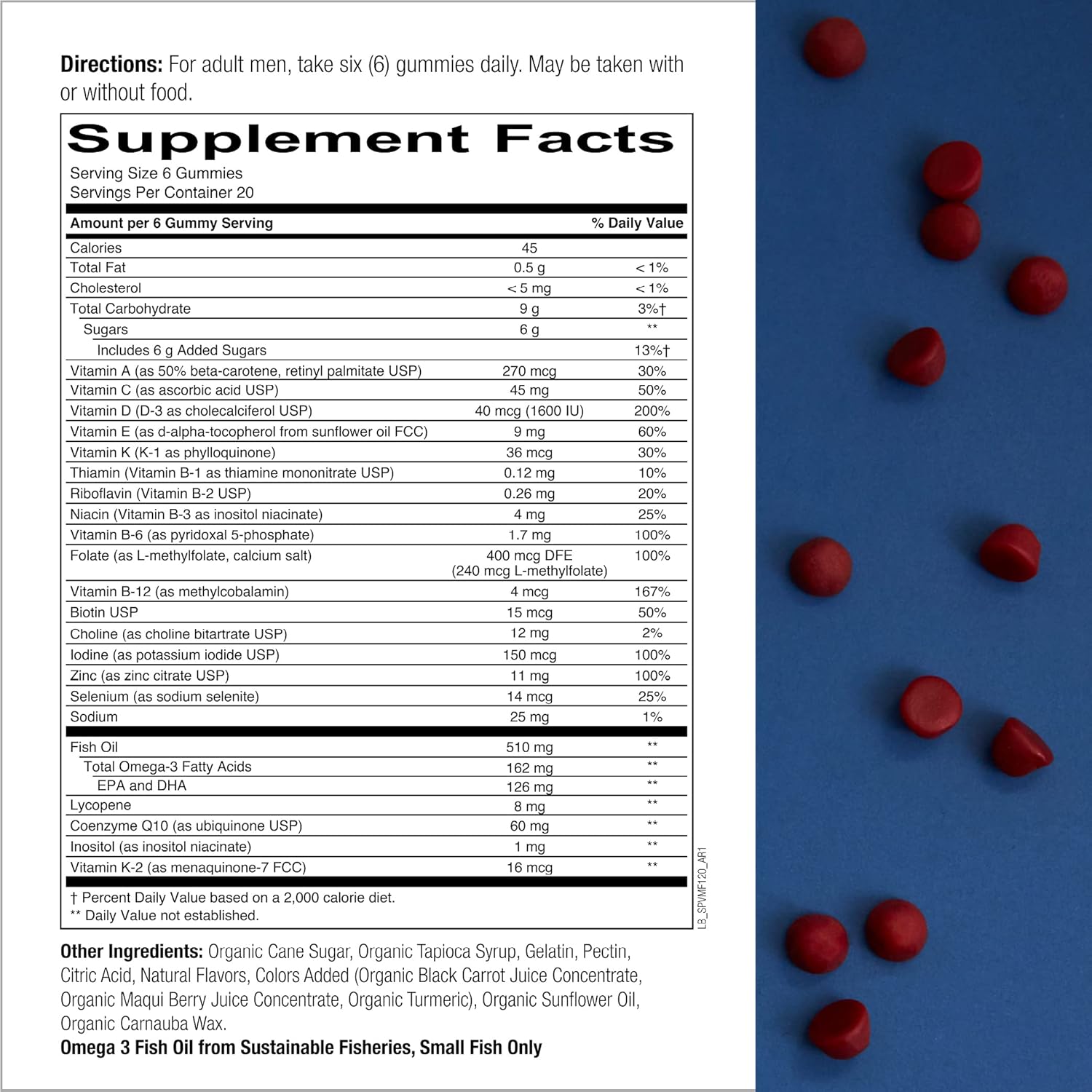 SmartyPants Men's Formula, Daily Multivitamin for Men: Vitamins C, D3, Zinc, Omega 3, CoQ10, & B12 for Immune Support, Energy, Prostate & Heart Health, Fruit avor, 120 Gummies (20 Day Supply)
