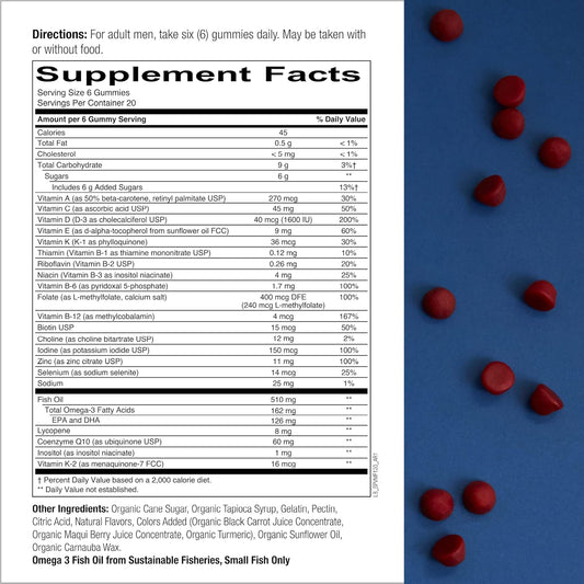 SmartyPants Men's Formula, Daily Multivitamin for Men: Vitamins C, D3, Zinc, Omega 3, CoQ10, & B12 for Immune Support, Energy, Prostate & Heart Health, Fruit avor, 120 Gummies (20 Day Supply)