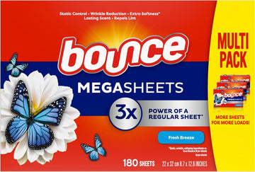 Bounce Mega Dryer Sheets, Fresh Breeze, 180 Count (Packaging May Vary)