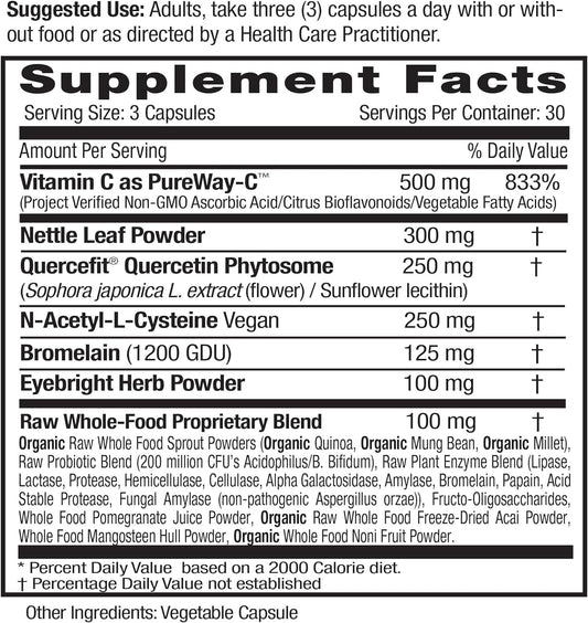 EMERALD LABS Allergy Health - Natural Allergy Support with Quercetin Phytosome, Bromelain, Vitamin C as PureWay-C & More * - Vegan & Gluten-Free - 90 Vegetable Capsules (30-Day Supply)