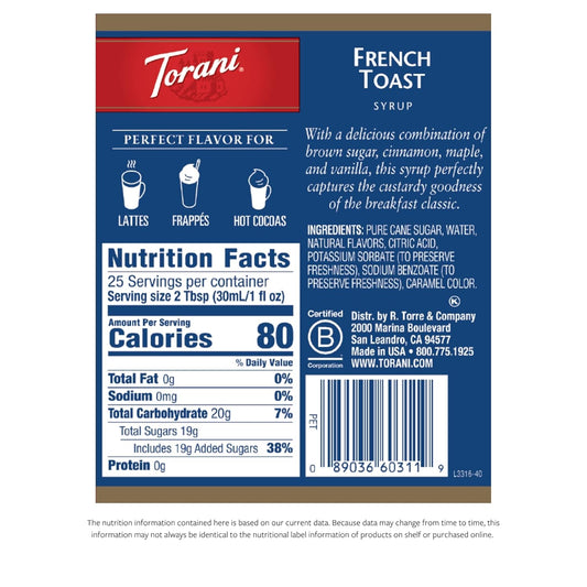 Torani Syrup, French Toast, 25.4 Ounces (Pack Of 4)