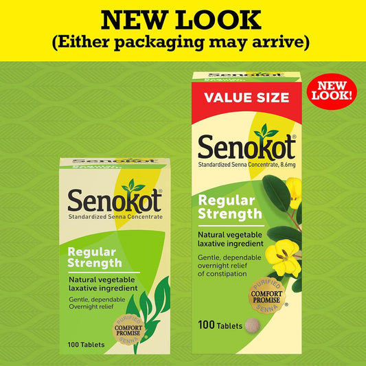 Senokot Regular Strength Tablets Natural Vegetable Laxative Ingredient, 100 Count