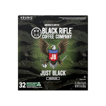 Black Rifle Coffee Company Single Serve K Cups, Just Black, Medium Roast Coffee Rounds, 32 Count